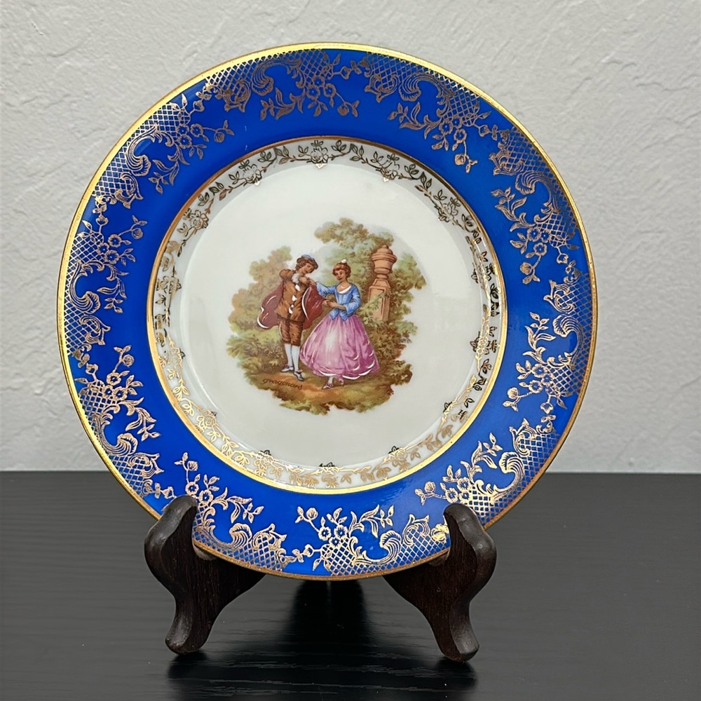 🌹 Limoges France Rehausse Main Porcelain 24k Gold Accent 6.25” Plate - Picture 4 of 14